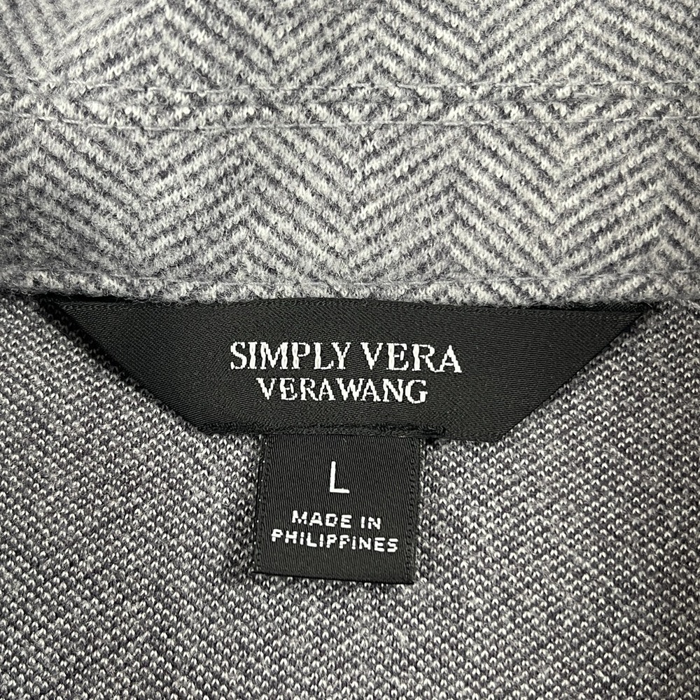 Simply Vera Vera Wang Women's Open Front Cardigan Large Gray Herringbone Pockets - Picture 9 of 11